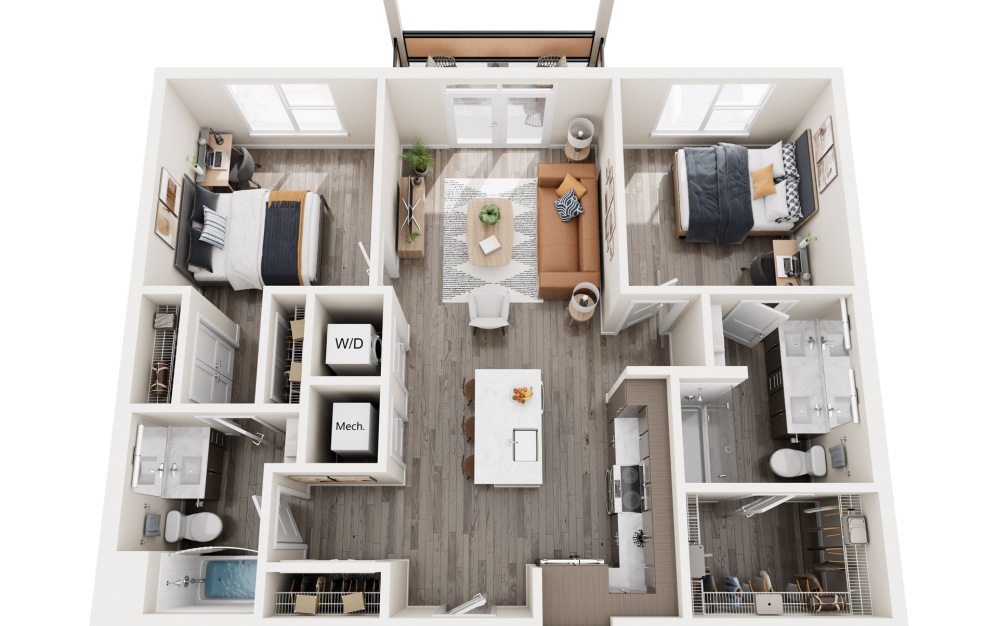 B1 - 2 bedroom floorplan layout with 2 bathrooms and 1003 - 1008 square feet (B1
)